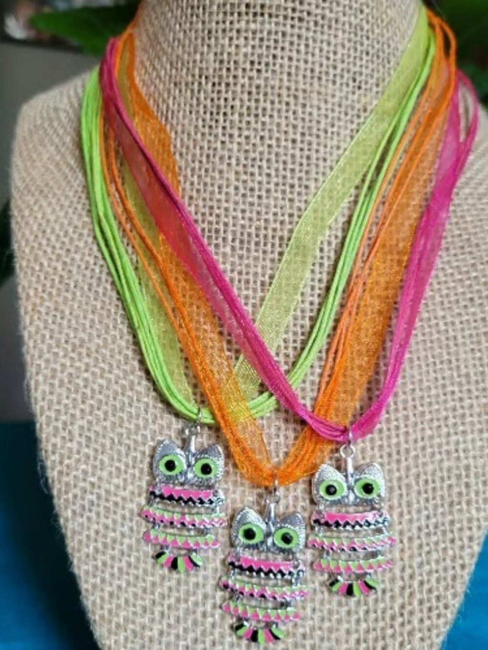 Neon Green Pink Red Girls' Necklaces with Beaded Animal Dangle